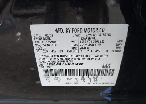 2022 Ford Explorer King Ranch from USA, damaged, VIN 1FM5K8LC9NGB14562